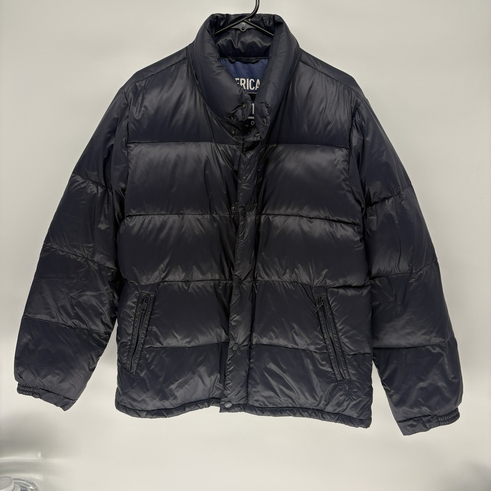 Vintage American Eagle Goose Duck Down Winter Puffer Jacket Blue Y2K Men M‎